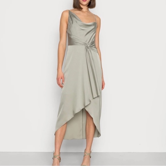Evernew Satin Sage Green Dress Midi Dress - Picture 1 of 7